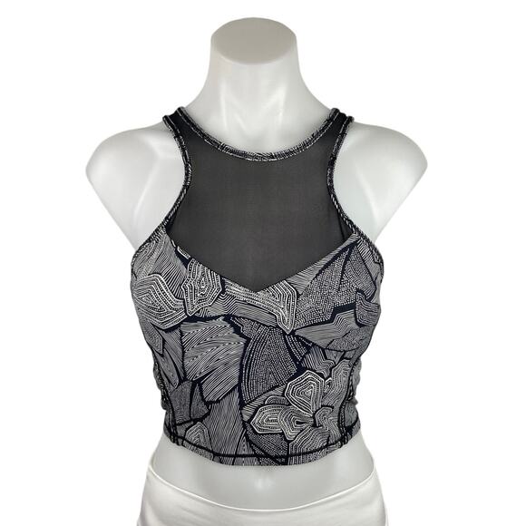 Lululemon Black Get It Om Mini Dottie Tribe Mesh Racerback Sports Bra Crop Top S - Picture 1 of 4